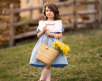 spring dress for toddlers, sailor collar dress, hand embroidered dress for kids, puff sleeve dress for little girls, easter dress for girls