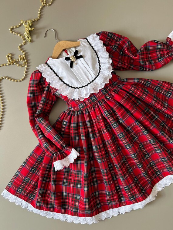 Buy Christmas Dress for Girls Plaid Christmas Dress Toddler Holiday Outfit  Vintage Style Red Dress Online in India - Etsy