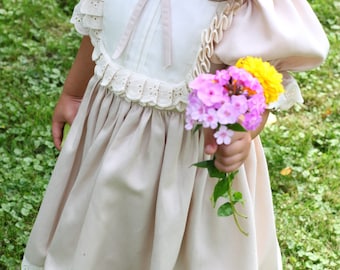 beige floral toddler dress, summer dress for babies, birthday dress for toddlers, flower girl dress ,birthday gift , wedding dress for girls