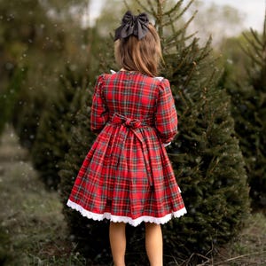 Claire & Charlie Girls Red Holiday Plaid Christmas Dress - Flower Sash