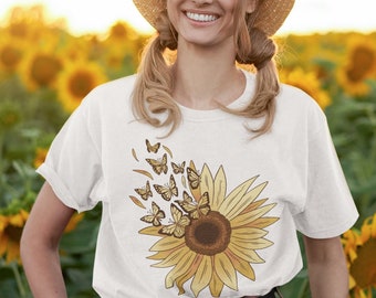 Fall Shirt - Sunflower and Butterflies T-Shirt - Nature's Beauty Unleashed - Unisex classic tee