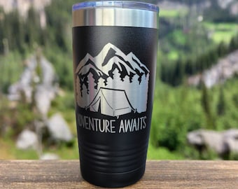 Copo térmico para camping - Caneca de viagem personalizada com gravação para trilhas - Caneca de café personalizada para presente