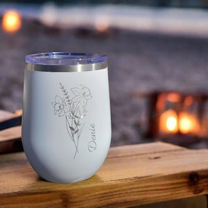 Personalized Birth Flower Wine Tumbler | Birth Flower Wine Tumbler With Name | Bridesmaid Proposal | Birth Flower Gift for Mom