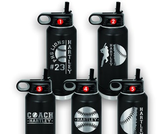 Personalized Baseball Water Bottles - Custom Engraved 32oz Stainless Steel Bottle for Baseball Players and Baseball Coaches