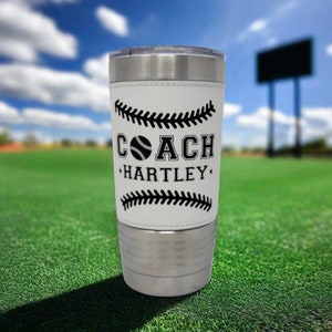Personalized Baseball Tumbler! Insulated Leatherette Tumbler with Baseball Texture Gift For Coach! 20oz Baseball Coach Gift!