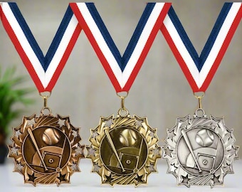 Personalized Baseball Team Medals, Baseball Player Medallions with Neck Ribbon, Softball Player Medals for Players and Coaches