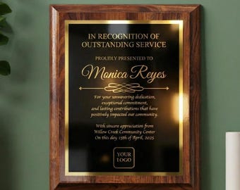 Personalized Cherry Finish Award Plaque, Custom Employee Recognition, Retirement, or Appreciation Gift, Elegant Custom Wall Plaque