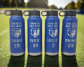 Soccer Team Water Bottles - Your Team Logo - Custom Engraved 32oz Stainless Steel Bottles for Soccer Players, Soccer Teams and Coaches