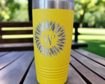 Engraved Sunflower Personalized Tumbler - 20oz Custom Gift for Her, Teacher, Birthday