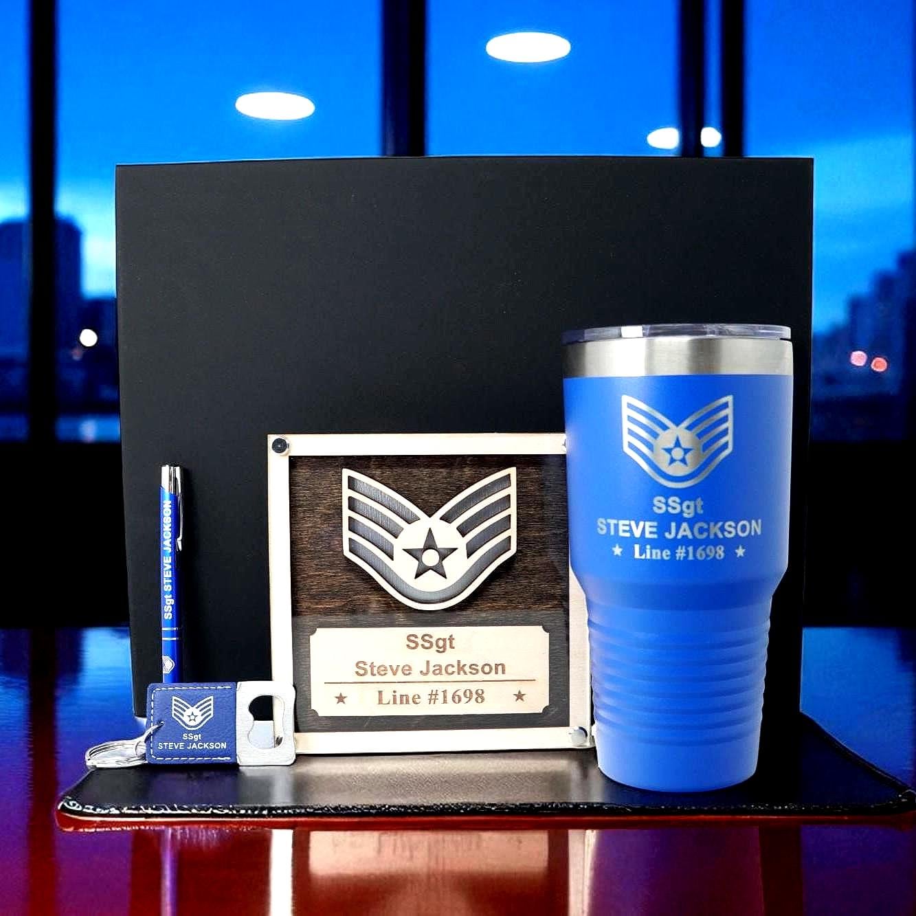 Air Force Promotion Gift Set, Plaque, Tumbler, OTS Gift Box