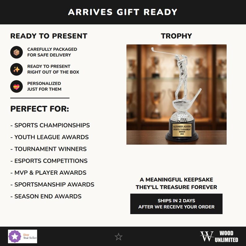 Golf Trophy Gift Ready — Premium presentation for Birthday, Retirement, Employee appreciation, Father's Day, perfect Personalized golf trophy for Golf tournament organizers celebrating Golf tournaments or Championships