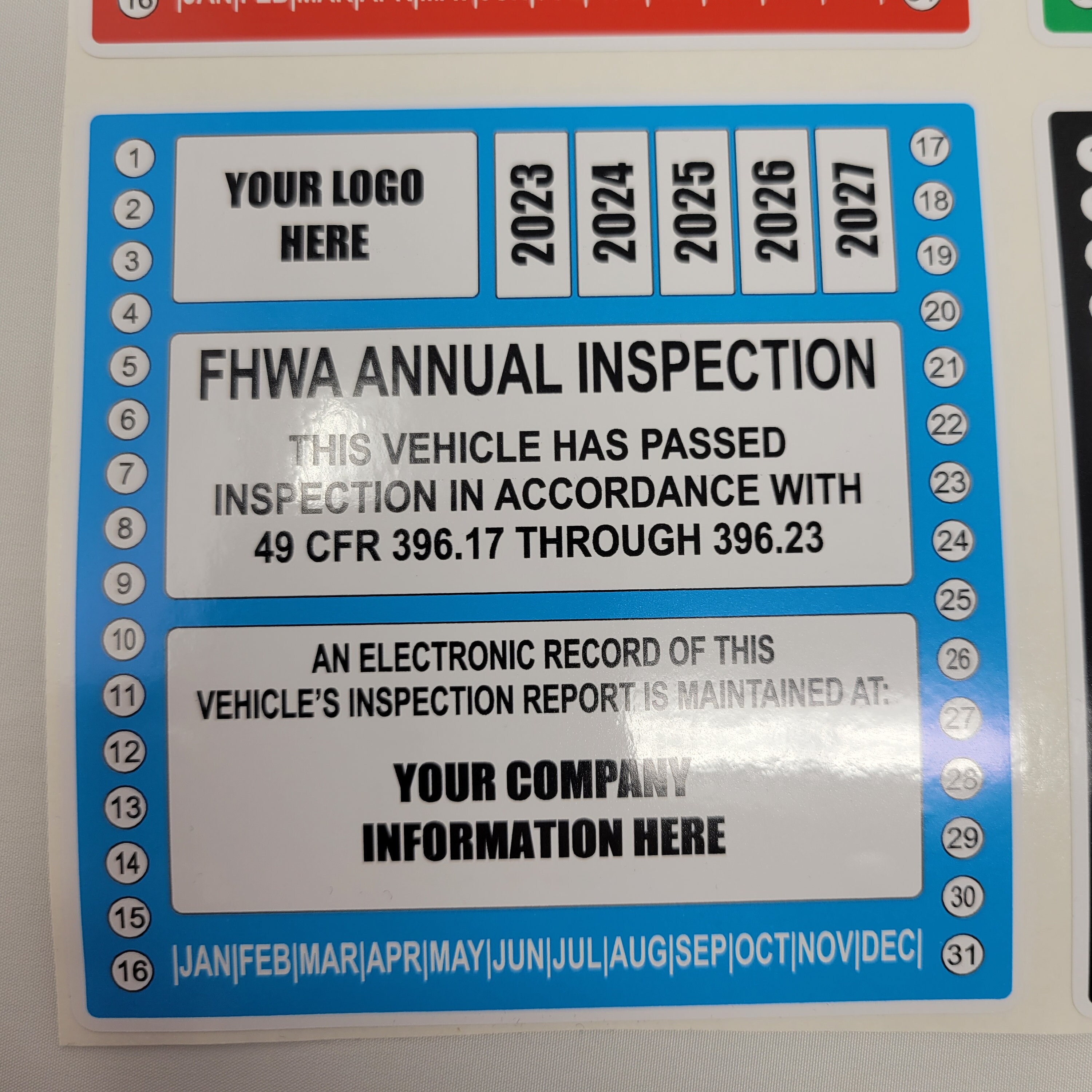 Fhwa or fmcsa inspection labels for annual truck 46 off