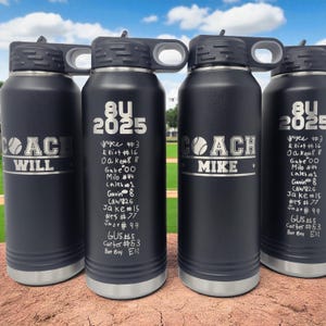 Personalized Baseball Coach Water Bottle with Engraved Player Names, Coach Gift for Baseball Coach Little League Youth Baseball Coach Bottle