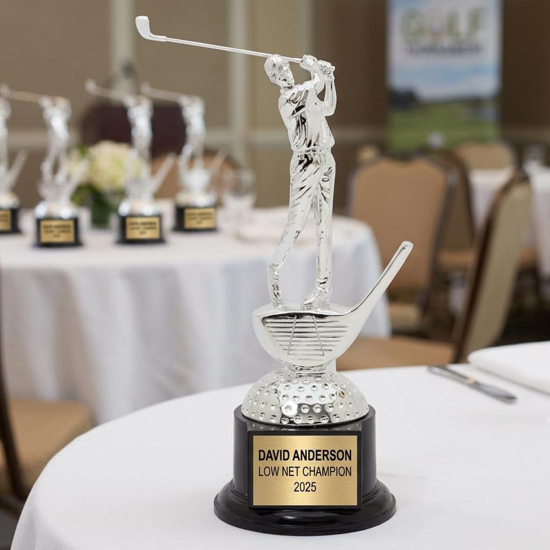 Father's Day golf gift with engraving | Golf tournament trophy custom engraved with up to 4 lines, supports Golf awards and Trophies for golfers buyers searching golf recognition gifts
