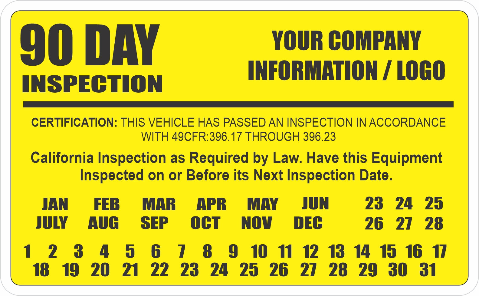 90 Day Inspection Labels for BIT / DOT Inspection, Truck Inspection ...