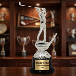 Custom golf tournament winner trophy | Personalized Golf Trophy with custom engraved name plate, ideal for Golf tournament organizers and Golf course managers, perfect Birthday for Golf tournaments and Championships