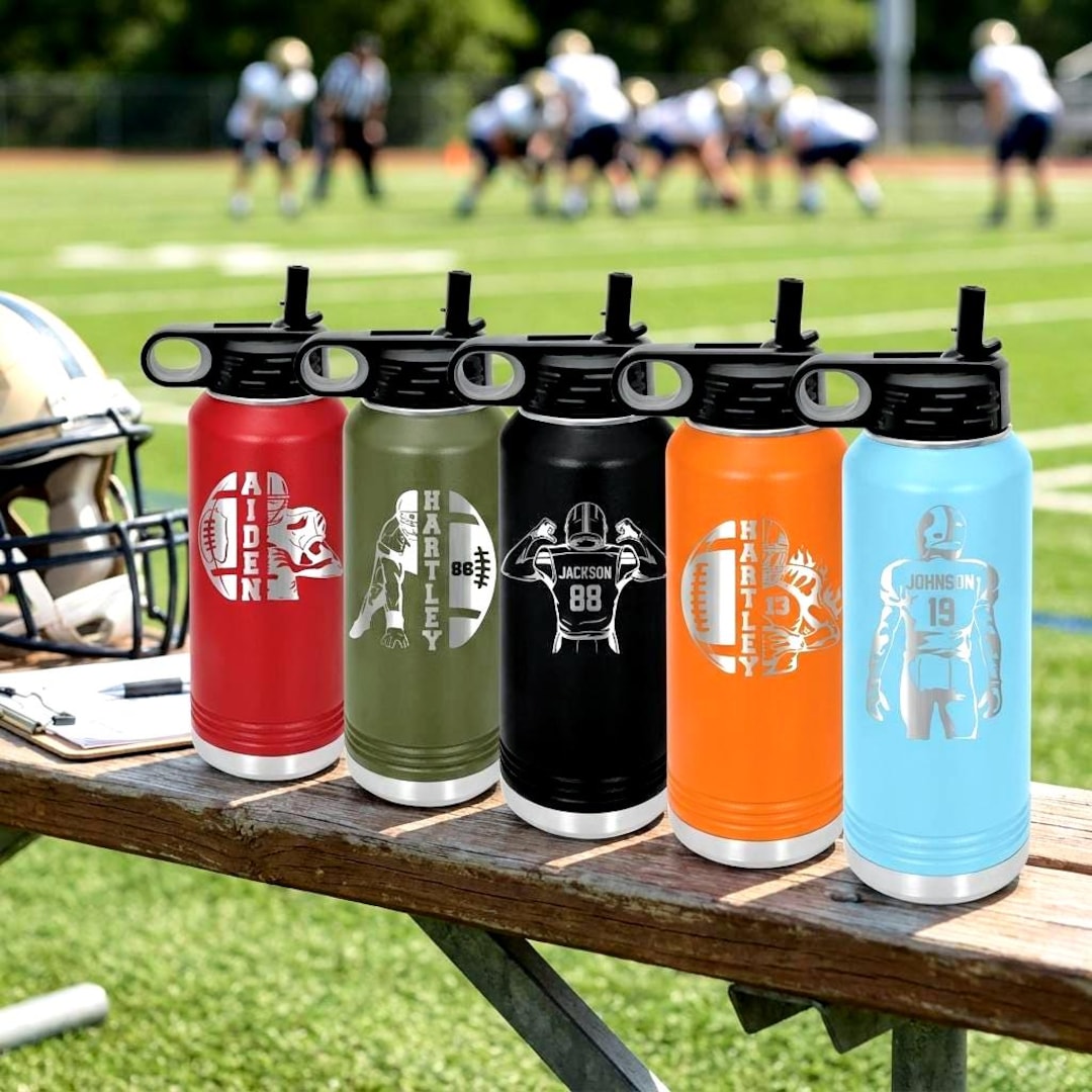 Personalized Football Team Water Bottles – Custom Engraved 32oz ...