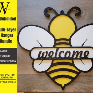 Laser Ready Bee Welcome Sign - CO2 Laser File Bundle - Glowforge Files - Lightburn Files- Omtech, SVG Files, Includes Split Design