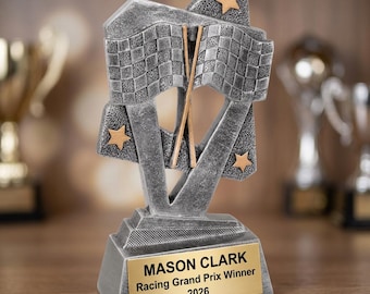Trofeo de carreras / Premio de auto de carreras personalizado / Placa grabada personalizada / Regalo de campeón / Trofeo de karts