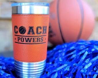¡Vaso de baloncesto personalizado! Vaso térmico de polipiel con textura de baloncesto. ¡Regalo para entrenador! 20 oz. ¡Regalo para entrenador!