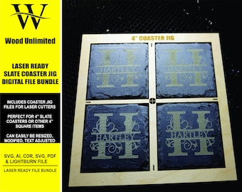 Laser Ready Coaster Jig- Slate Coaster Jig File -  Lightburn - Omtech - CO2 Lasers File -  Glowforge Accessory | Instant Download