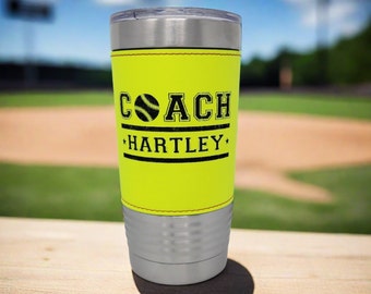 Personalized Softball Tumbler! Insulated Leatherette Tumbler with Softball Texture Gift For Coach! 20oz Softball Coach Gift!