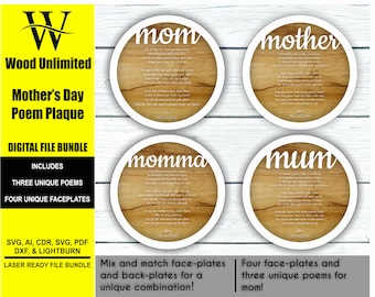 Mother's Day Gift - Plaque Bundle -  Lightburn - Omtech - CO2 Lasers File -  Glowforge file | Instant Download