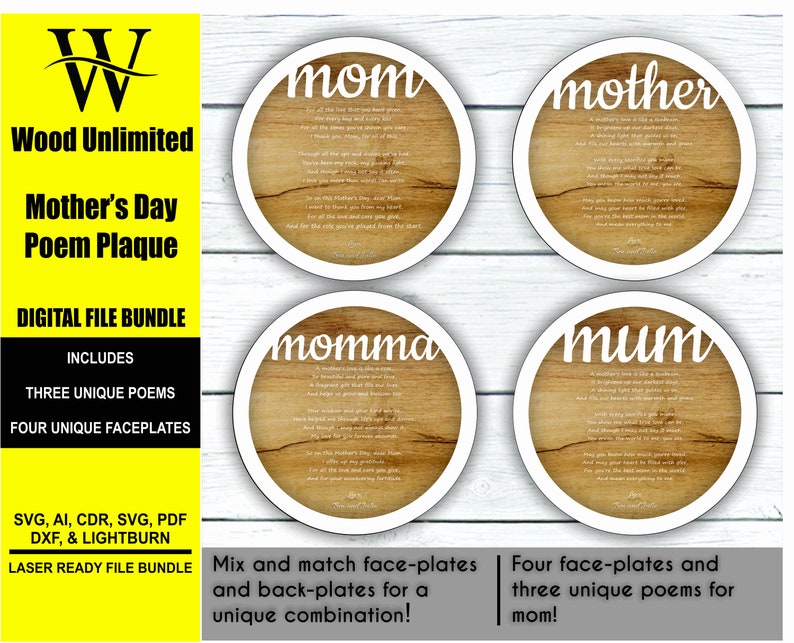 Laser Cut Digital File Bundle, Mother's Day Gift, Glowforge Files, Mother's Day Laser Cut File Download, Mum, Mom, Mother, Momma