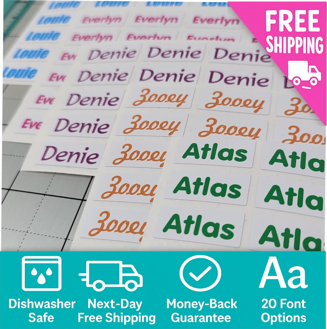 Back to School Name Labels for Kids - Medium Waterproof Dishwasher Safe ...