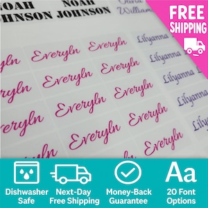 Clear Waterproof School Supply Name Labels, Medium Sized Clear Labels, Dishwasher Safe, Clear Personalized Name Stickers for Daycare, School