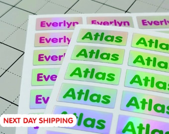 Colorful Holographic Labels, Small Personalized Waterproof School Supply Stickers, Vinyl Name Labels for school supplies and daycare