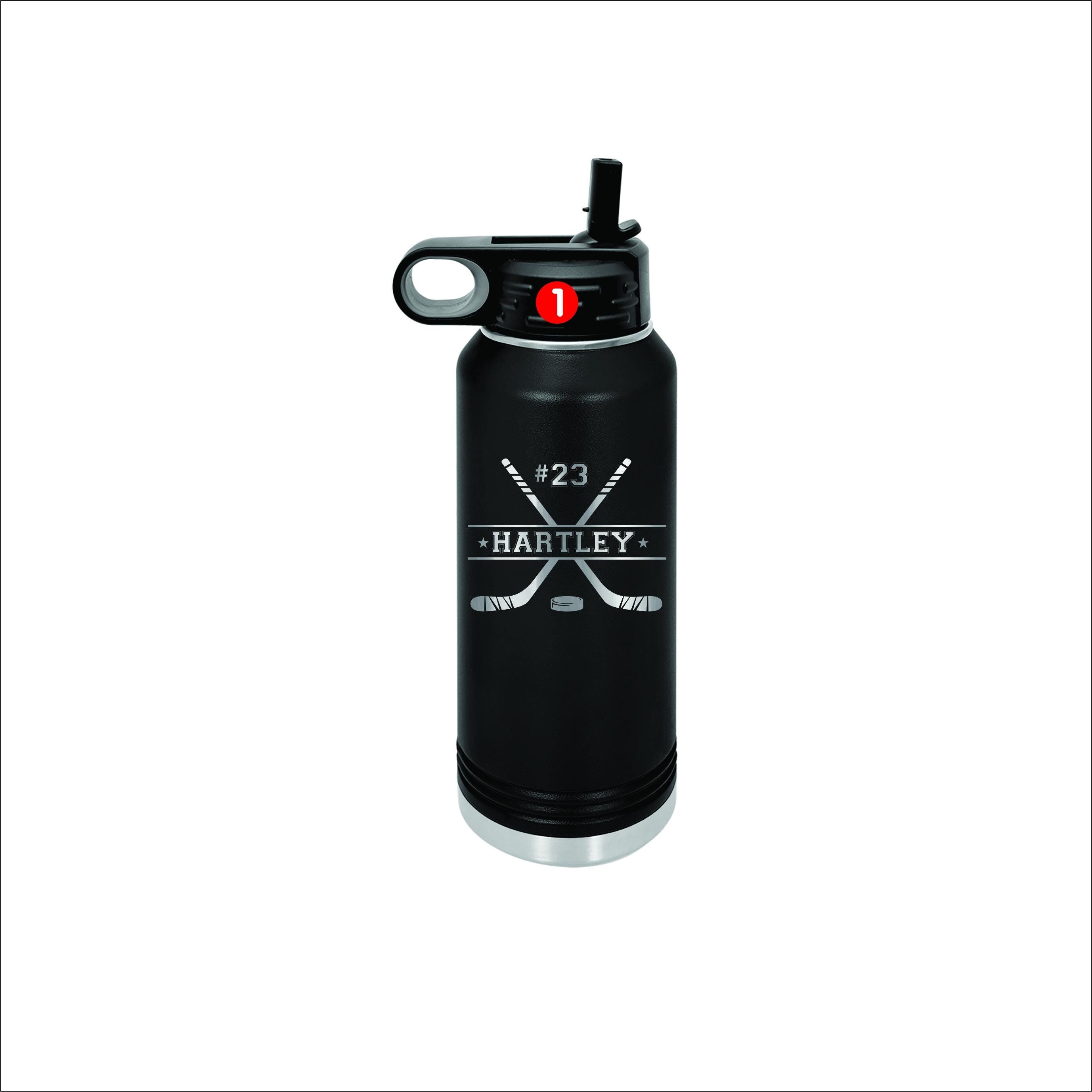 Gourdes de hockey personnalisées - Gourde en acier inoxydable de 32 oz gravée personnalisée pour les joueurs de hockey et les entraîneurs