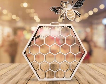 Honeycomb and Bee, Gift for Bee Lover, Wooden Laser Cut Wall