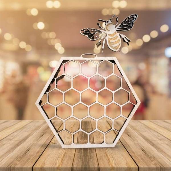 Honeycomb and Bee, Gift for Bee Lover, Wooden Laser Cut Wall Decoration, Bumble Bee Decor, Wooden Cut Out
