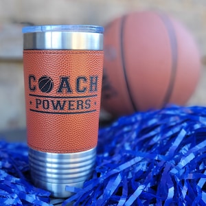 Personalized Basketball Tumbler! Insulated Leatherette Tumbler with Basketball Texture Gift For Coach! 20oz Basketball Coach Gift!