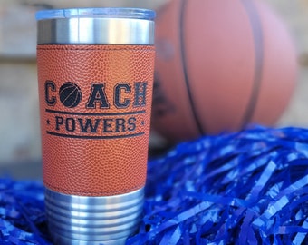 Personalized Basketball Tumbler! Insulated Leatherette Tumbler with Basketball Texture Gift For Coach! 20oz Basketball Coach Gift!