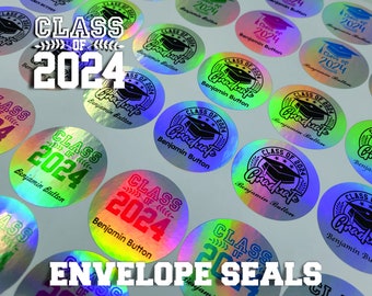 Graduation Envelope Seal Labels - 2024 Graduation - Personalized Holographic Graduation Envelope Seals