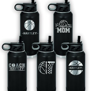 Personalized Basketball Water Bottles - Custom Engraved 32oz Stainless Steel Bottle for Basketball Players and Basketball Coaches