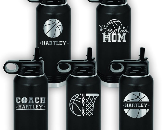 Personalisierte Basketball-Wasserflaschen - Individuell gravierte 32-Unzen-Edelstahlflasche für Basketballspieler und Basketballtrainer