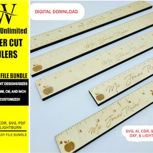 Laser Ready Ruler Files - Inch, MM and CM Rulers - Ruler Glowforge File - Lightburn - Omtech - CO2 Lasers File - Laser Cut Ruler File
