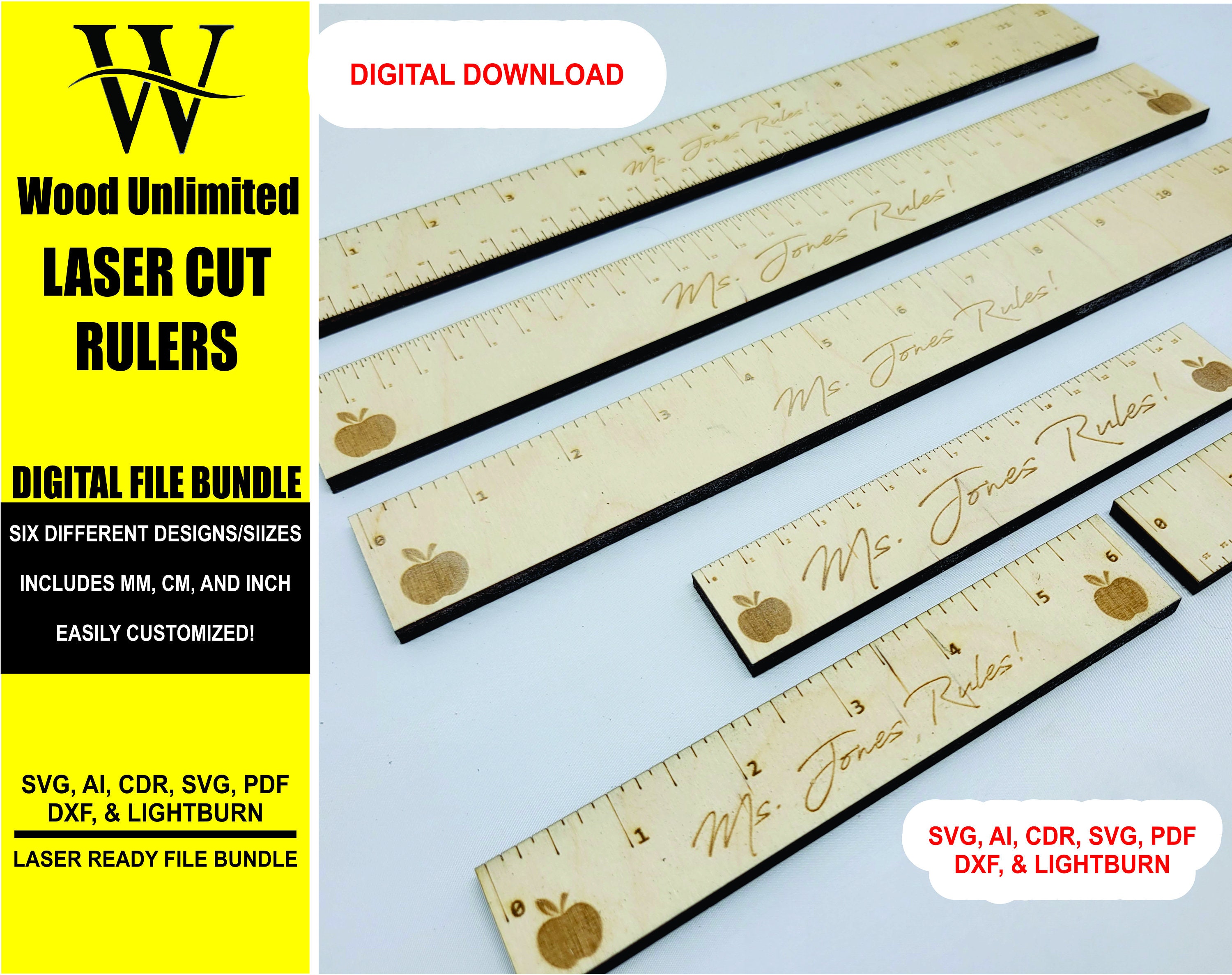 12 Enamel Wood Ruler, Full Color Digital