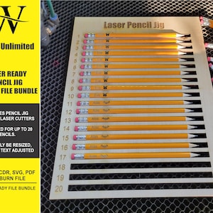 Laser Ready Pencil Jig - Pencil Jig - Pencil Engraving Jig for Glowforge - Lightburn - Omtech - CO2 Lasers File - Pencil Jig for Lasers