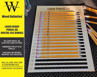 Laser Ready Pencil Jig - Pencil Jig - Pencil Engraving Jig for Glowforge - Lightburn - Omtech - CO2 Lasers File - Pencil Jig for Lasers