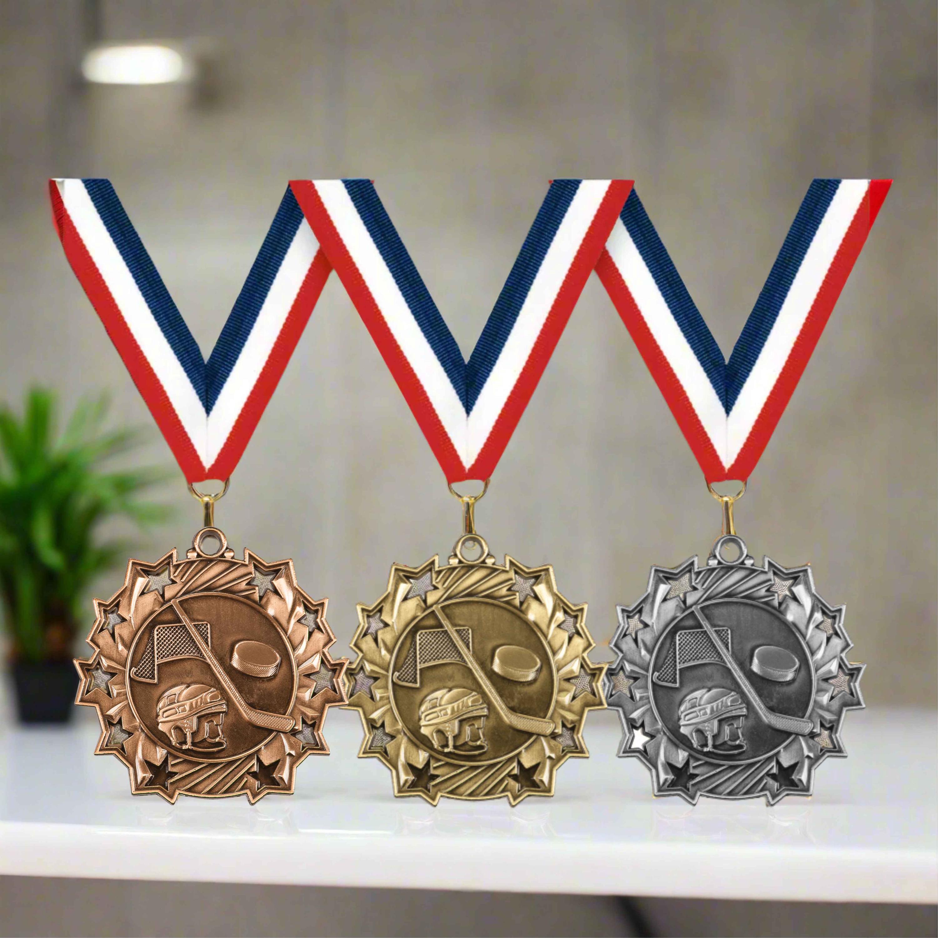Personalized Hockey Team Medals, Hockey Player Medallions with Neck Ribbon, Hockey Player Award Medals for Players and Coaches