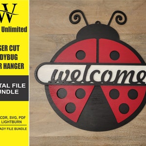 Laser Ready Ladybug Welcome Sign - Laser Cut Files - Glowforge Files - Lightburn Files - Omtech, SVG Files, Includes Split Design