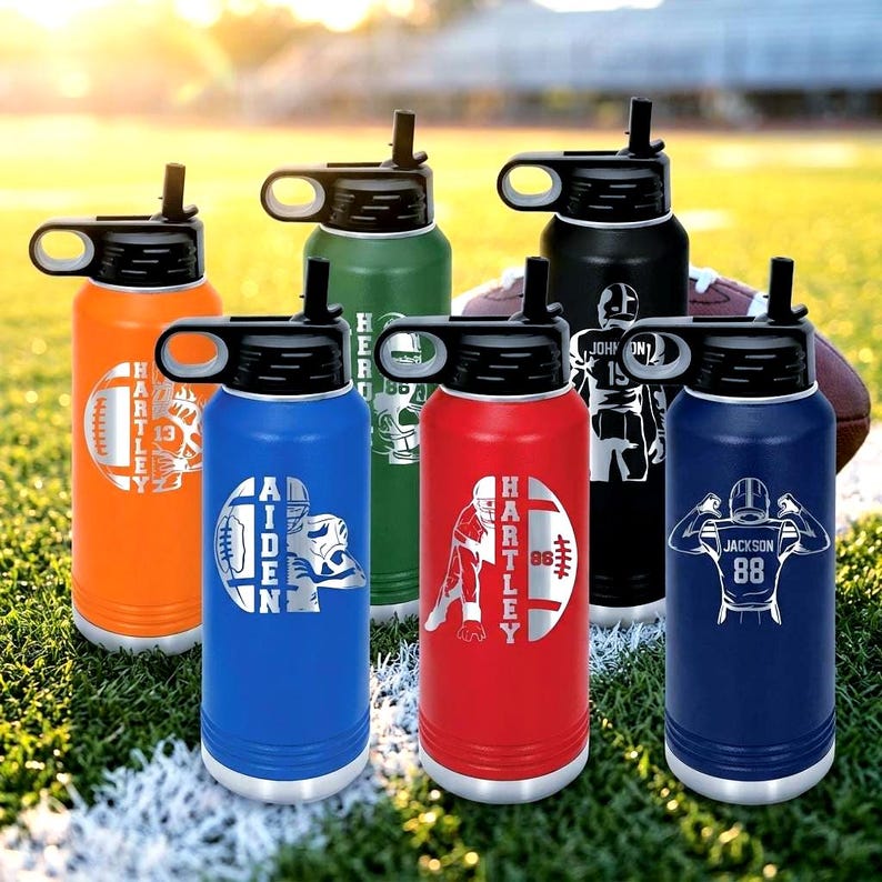 Personalized Football Water Bottles – Custom Engraved 32oz Stainless ...