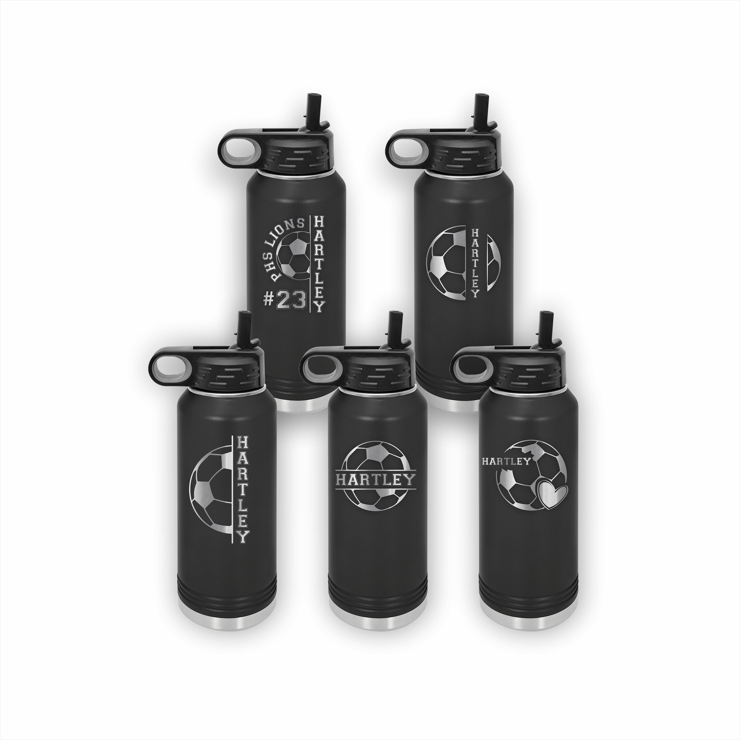 Personalized Soccer Water Bottles - Custom Engraved 32oz Stainless Steel Bottle for Soccer Players and Soccer Coaches