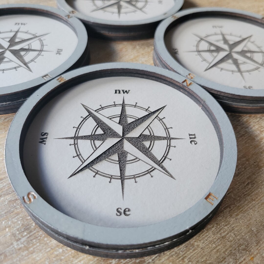Nautical Compass Coasters Laser Cut Waterproof Birch Drink Coasters Etsy