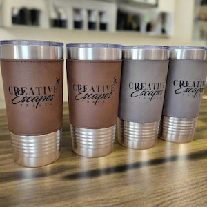 Custom Leather Logo Tumbler – 20oz Personalized Insulated Mug for Corporate Gifts, Groomsmen, and More