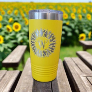 Personalized Sunflower Insulated Tumbler, Engraved 20oz Insulated Tumbler - Personalized Gift with custom initials